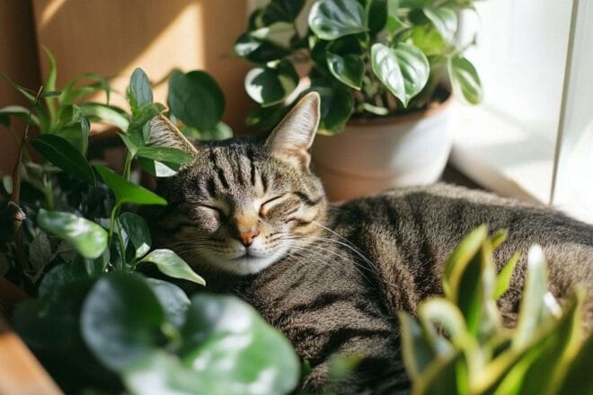 Image d'illustration. Chat parmi les plantes dans un jardin intérieur