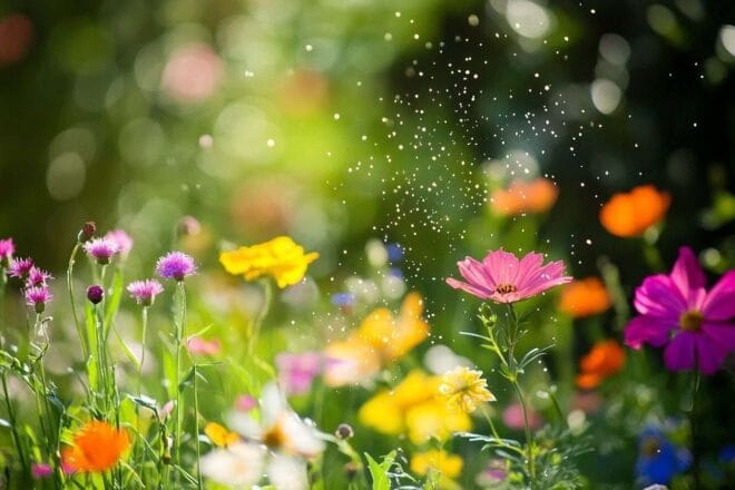 Image d'illustration. Jardin coloré avec pollen en suspension