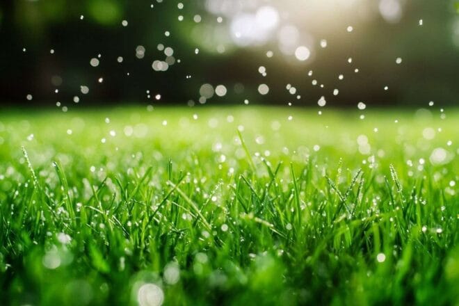 Image d'illustration. Gros plan de grains de sucre sur herbe verte au jardin