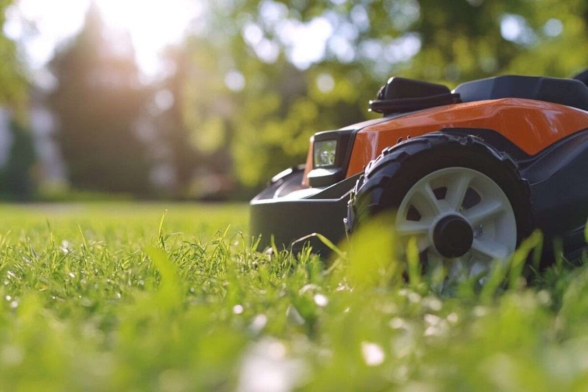 Tondeuse électrique en action dans un parc