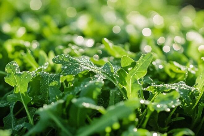 Gros plan de feuilles de roquette fraîches