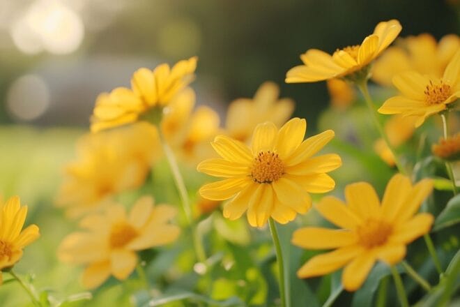 Gros plan de fleurs jaunes vibrantes heliopsis helianthoides