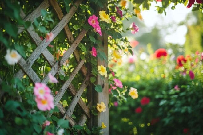 Gros plan sur une treille de jardin magnifiquement façonnée