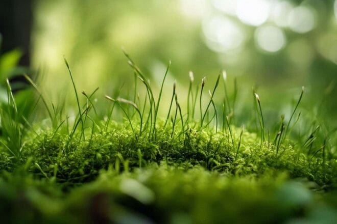 Macro de mousse et herbes