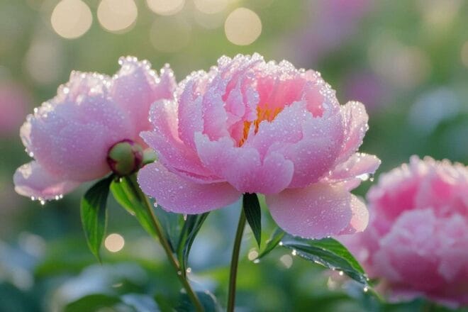 Pivoines luxuriantes dans un jardin