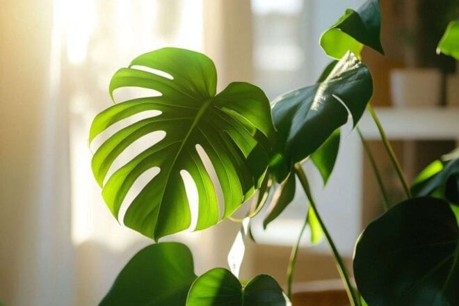 Plante monstera dans salon lumineux