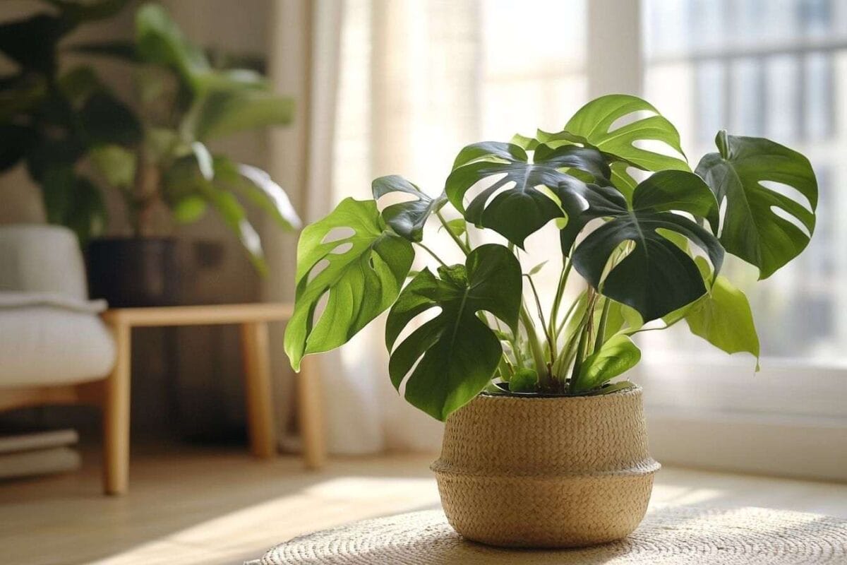 Plante monstera dans salon lumineux