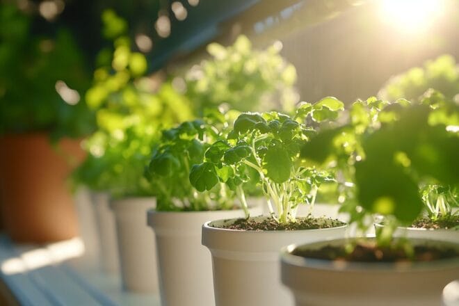 Pots hydroponiques sur balcon