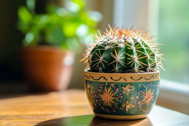 Gros plan de cactus vert intérieur vibrant