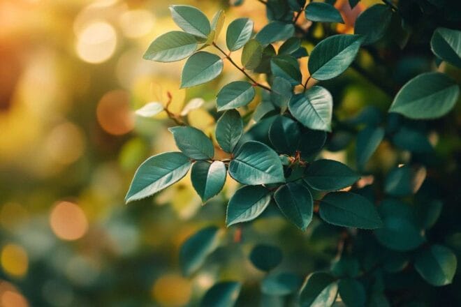 Gros plan de rosiers taillés avec feuillage vert vif