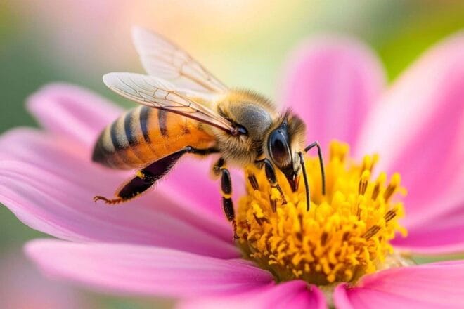 Gros plan d une abeille butinant du nectar