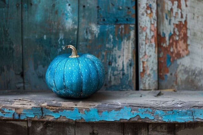 Gros plan d une citrouille bleue de hongrie sur une table en bois rustique