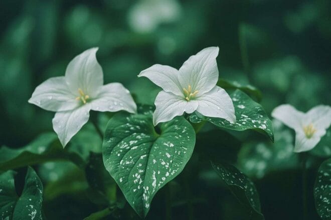 Gros plan des fleurs de trillium cuneatum