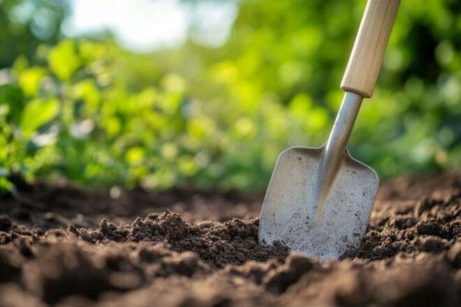 Gros plan d une bêche de jardin robuste