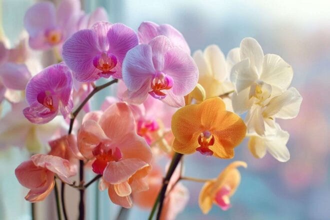 Gros plan d orchidées éclatantes