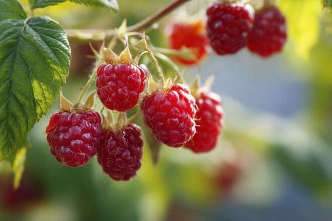 Gros plan d un framboisier avec fruits mûrs
