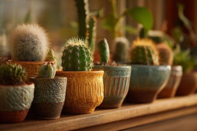 Groupe de cactus en pots décoratifs